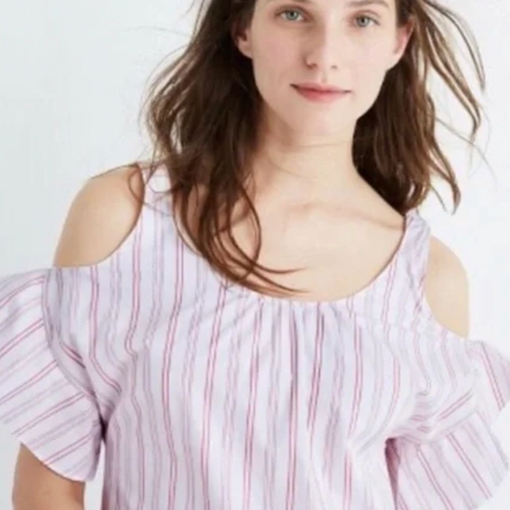 Madewell Striped Rose Bloom Cold Shoulder Dress Women's Size Small - Picture 2 of 5